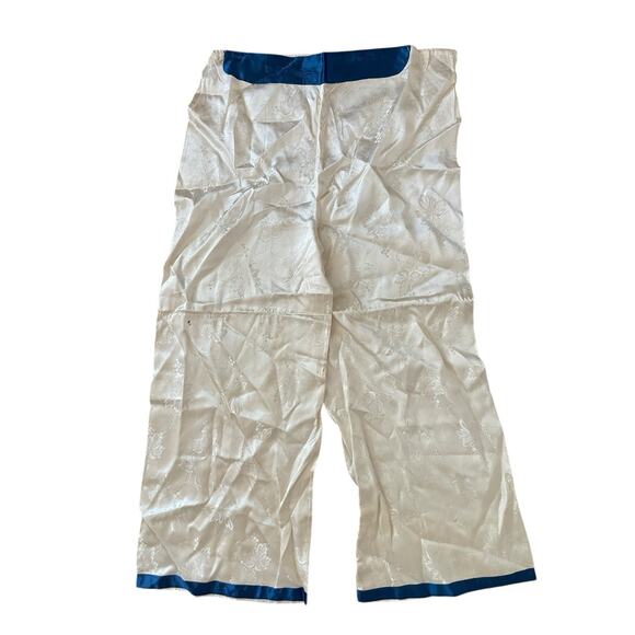 Vtg 50s Chinese Satin Embroidered Lounge Set Jacket & Pants Floral Frog Button - Picture 9 of 16